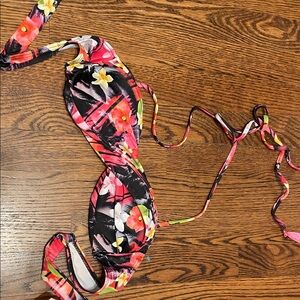 2000s Floral Bikini Top - Pink and Black